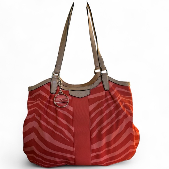 ✨Coach Devin Zebra Print Shoulder Bag F24022 – Rare Red Coral Glam Statement EUC - Picture 3 of 9